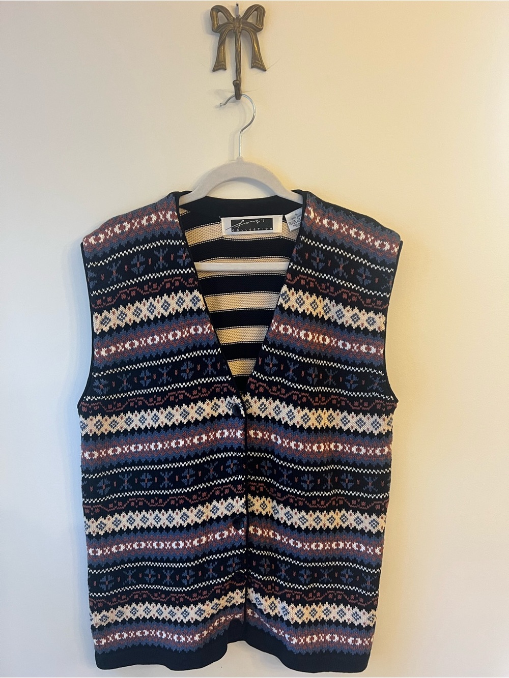 Vintage Style Fair Isle Longline Sweater Vest M Oversized Knit Grandma Grandpa